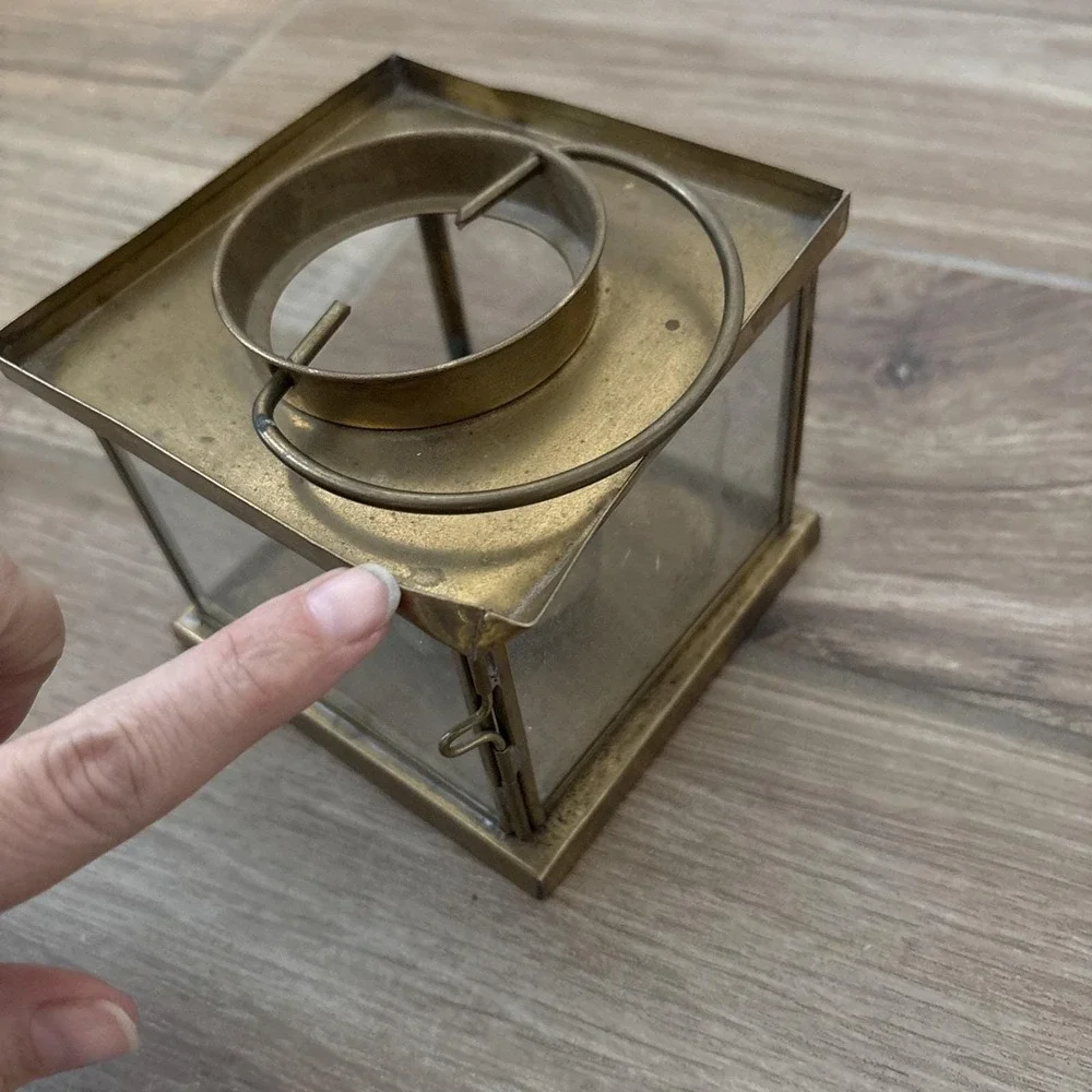 Vintage Solid Brass Lantern Style‎ Light Fixture W/ Candle- See Bent Edge